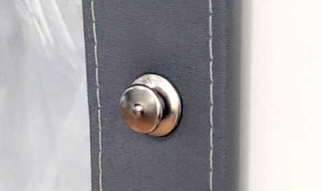Snap fasteners are a durable and convenient vinyl enclosure fastening device.