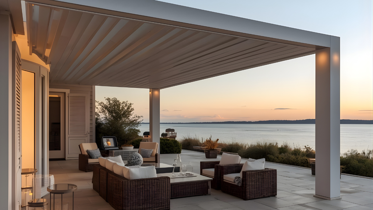 Pergola patio overlooking waterfront home in Oxford Maryland